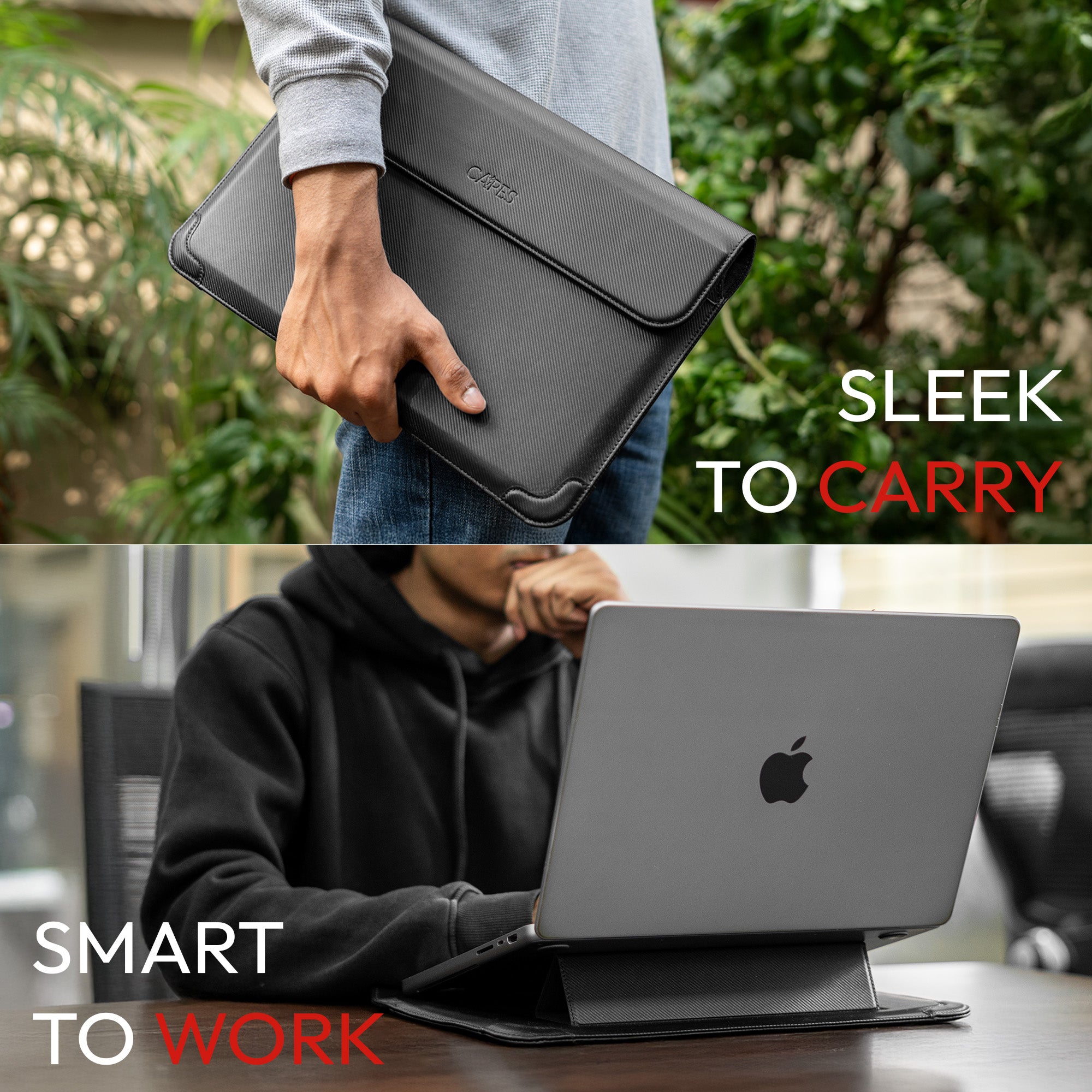 Elevate Armour 15/16" Carbon Black Laptop Sleeve with Trifold Stand