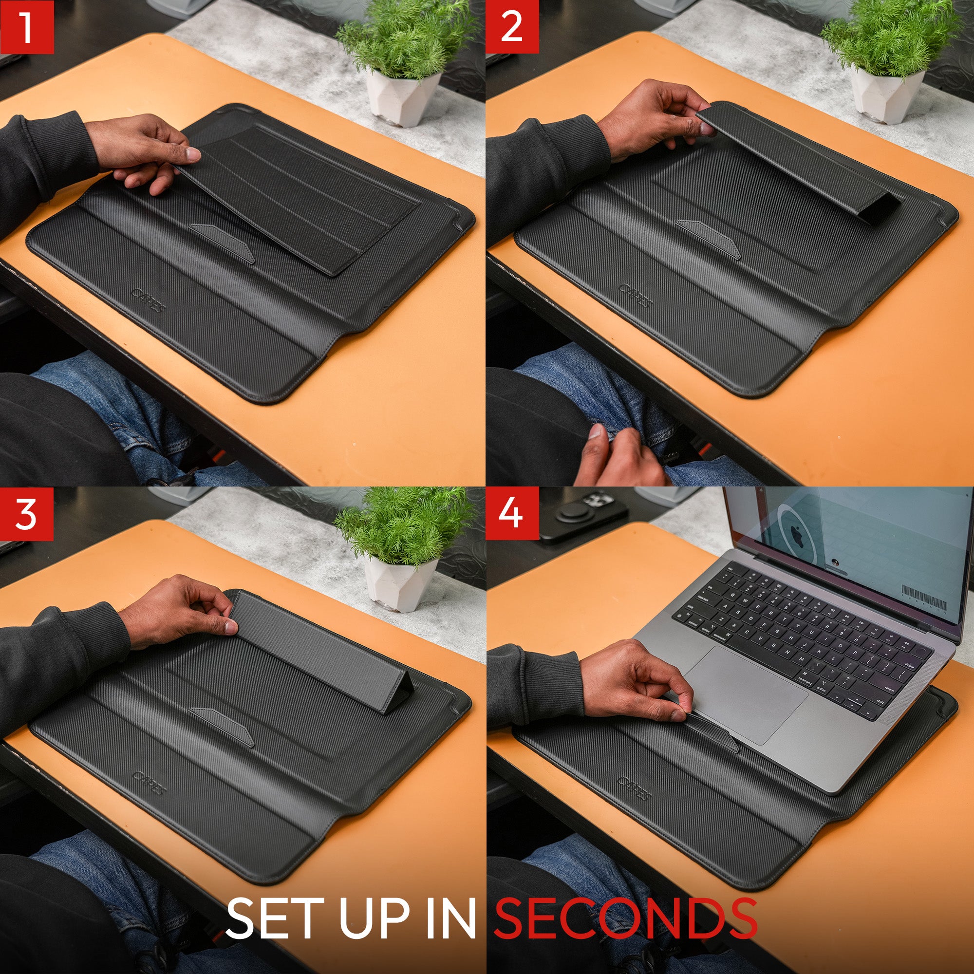 Elevate Armour 15/16" Carbon Black Laptop Sleeve with Trifold Stand