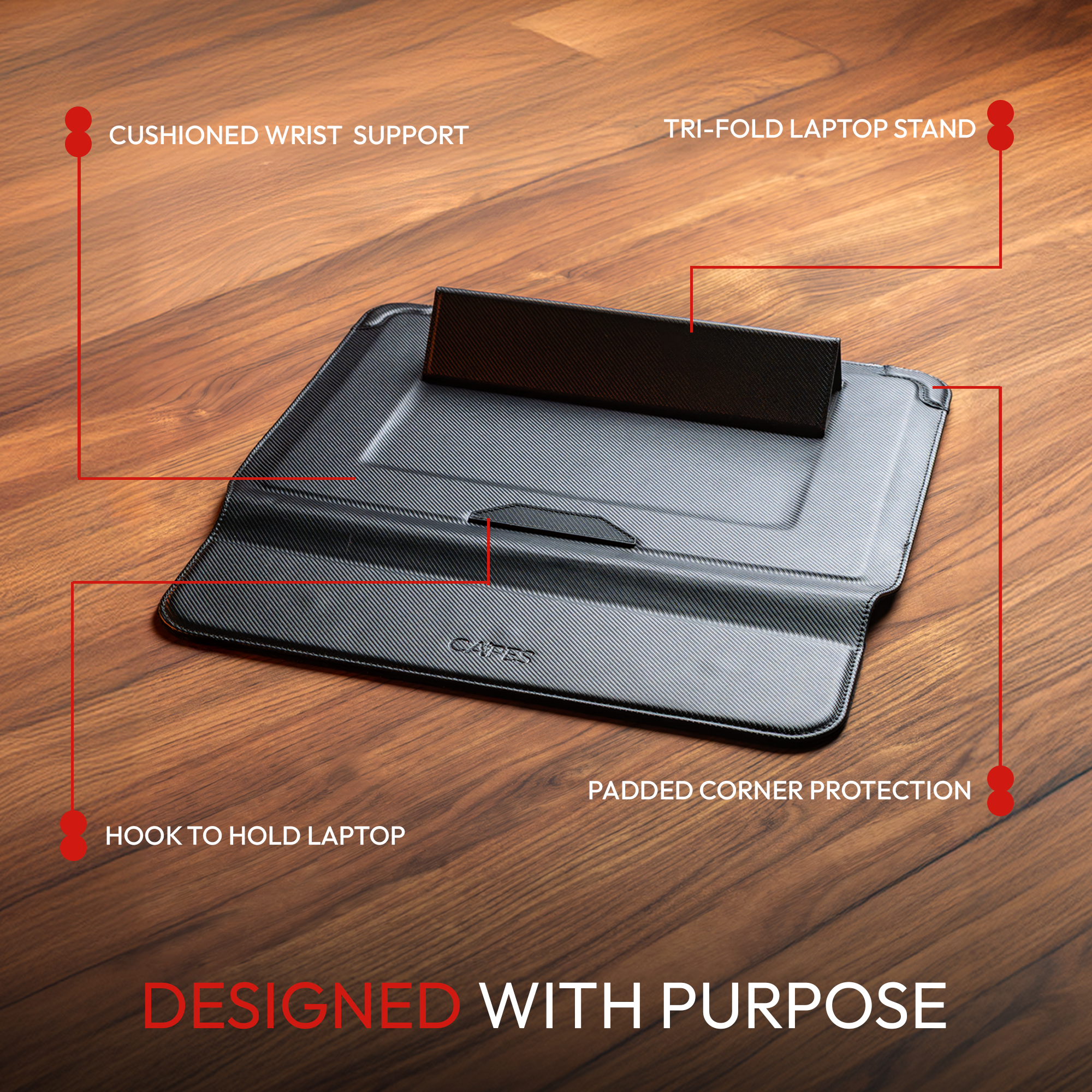 Elevate Armour 15/16" Carbon Black Laptop Sleeve with Trifold Stand