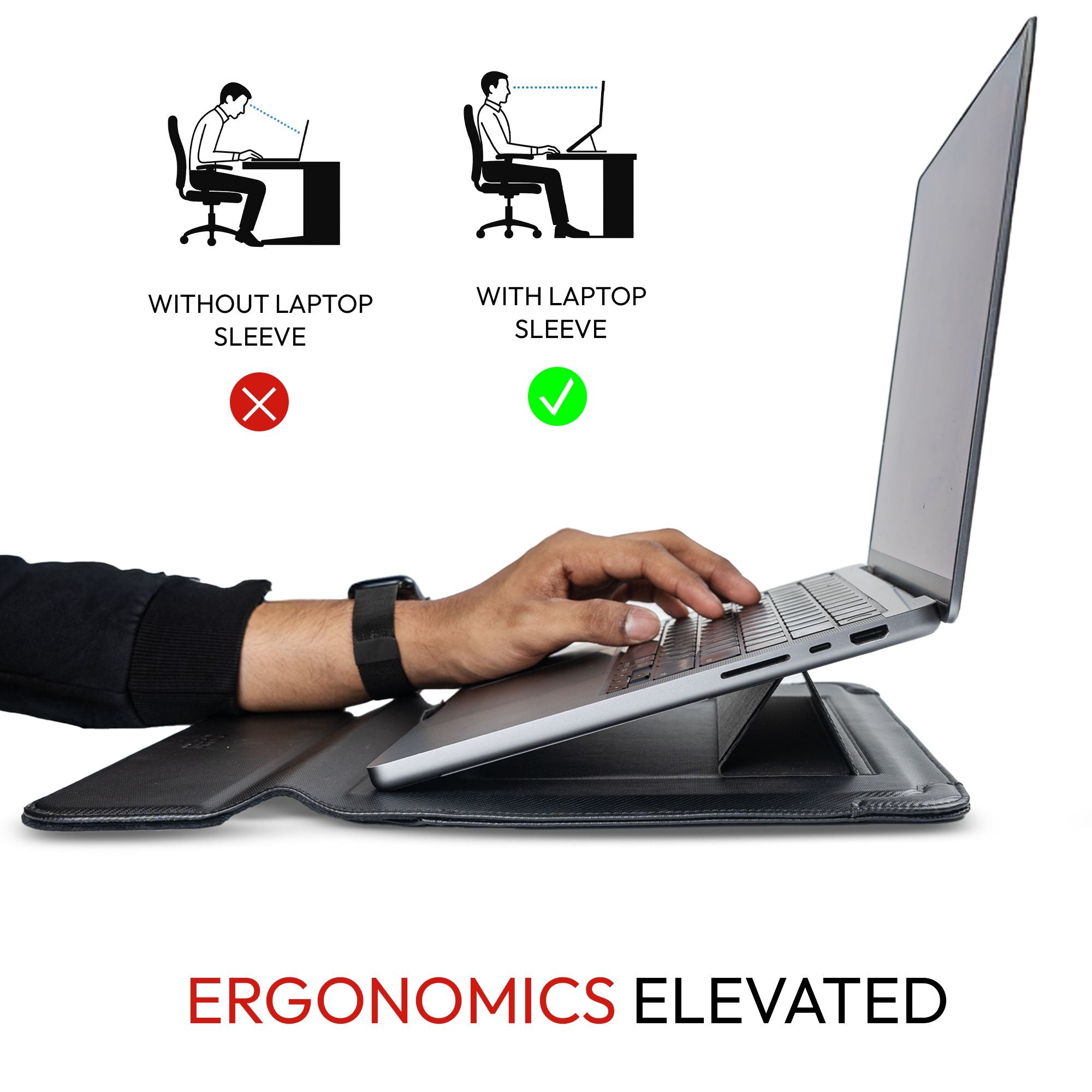 Elevate Armour 15/16" Carbon Black Laptop Sleeve with Trifold Stand