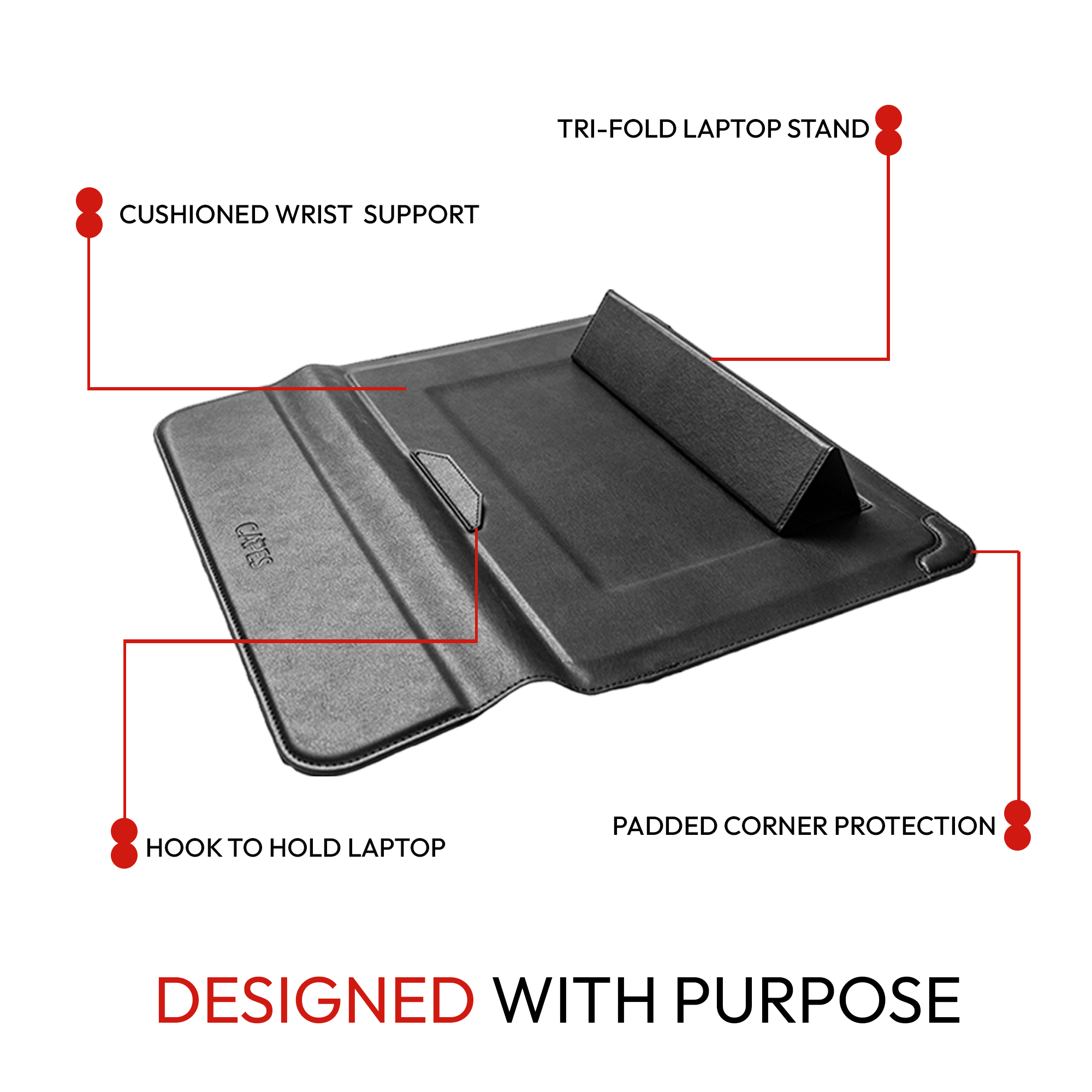 Elevate Armour 15/16" Black Leather Laptop Sleeve with Trifold Stand