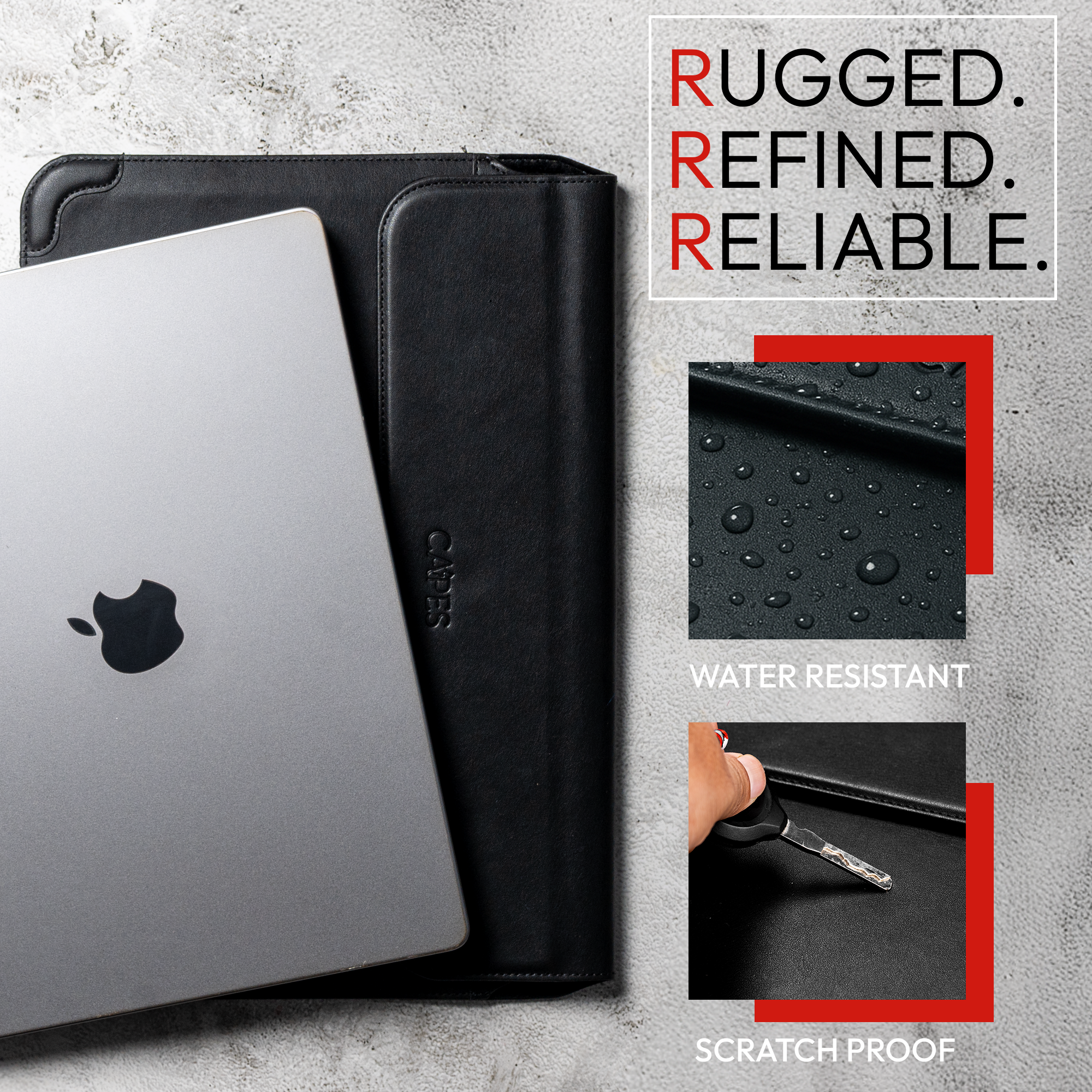 Elevate Armour 15/16" Black Leather Laptop Sleeve with Trifold Stand