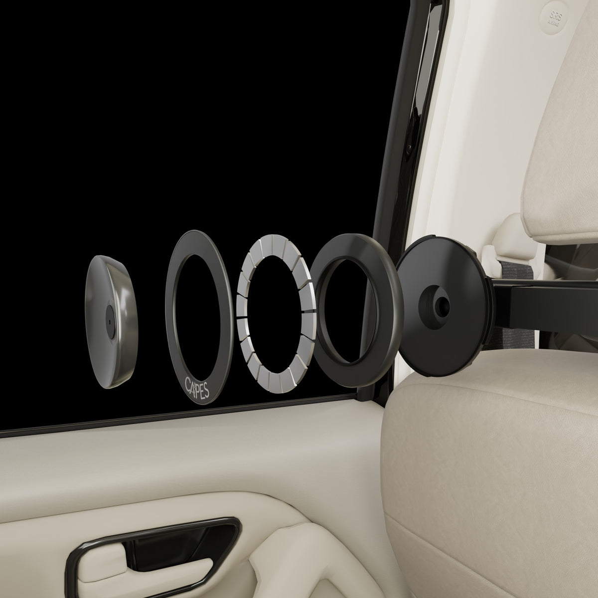 Exploded view of the head: magnetic ring, MagSafe magnets, suction face and head