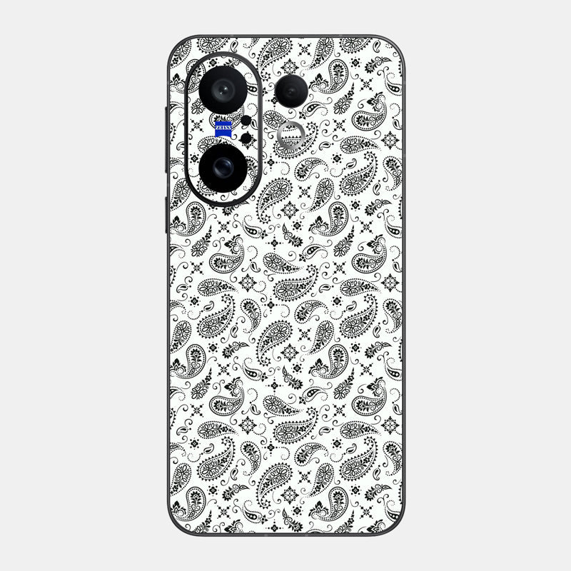 White Paisley Glass Back