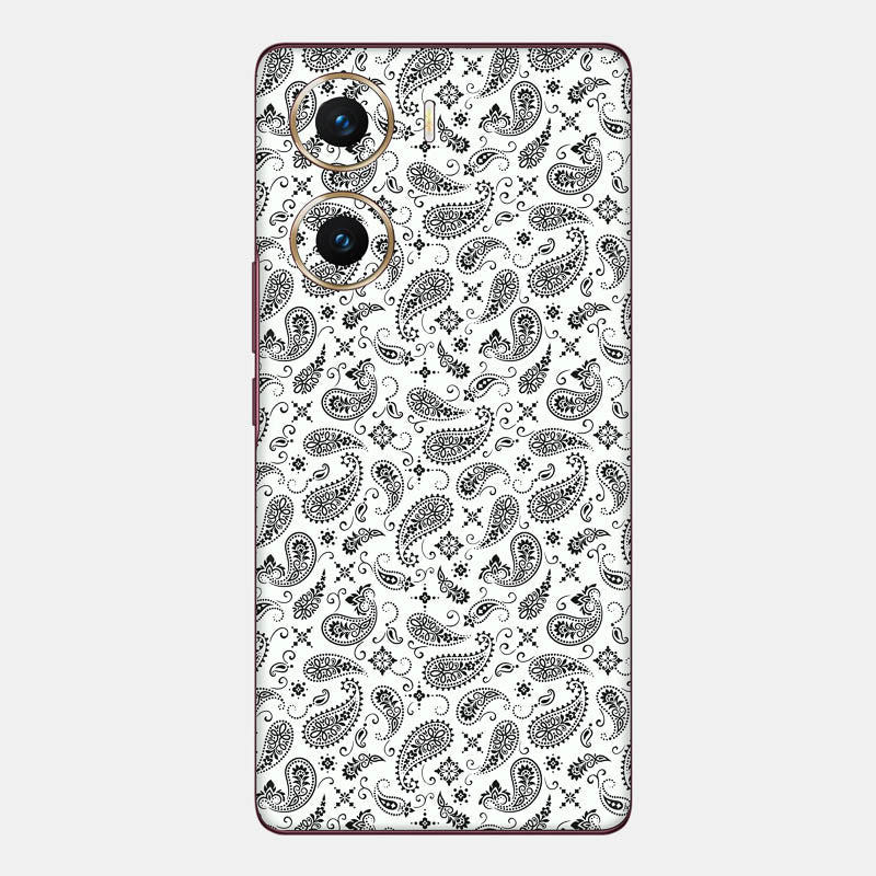 White Paisley Glass Back