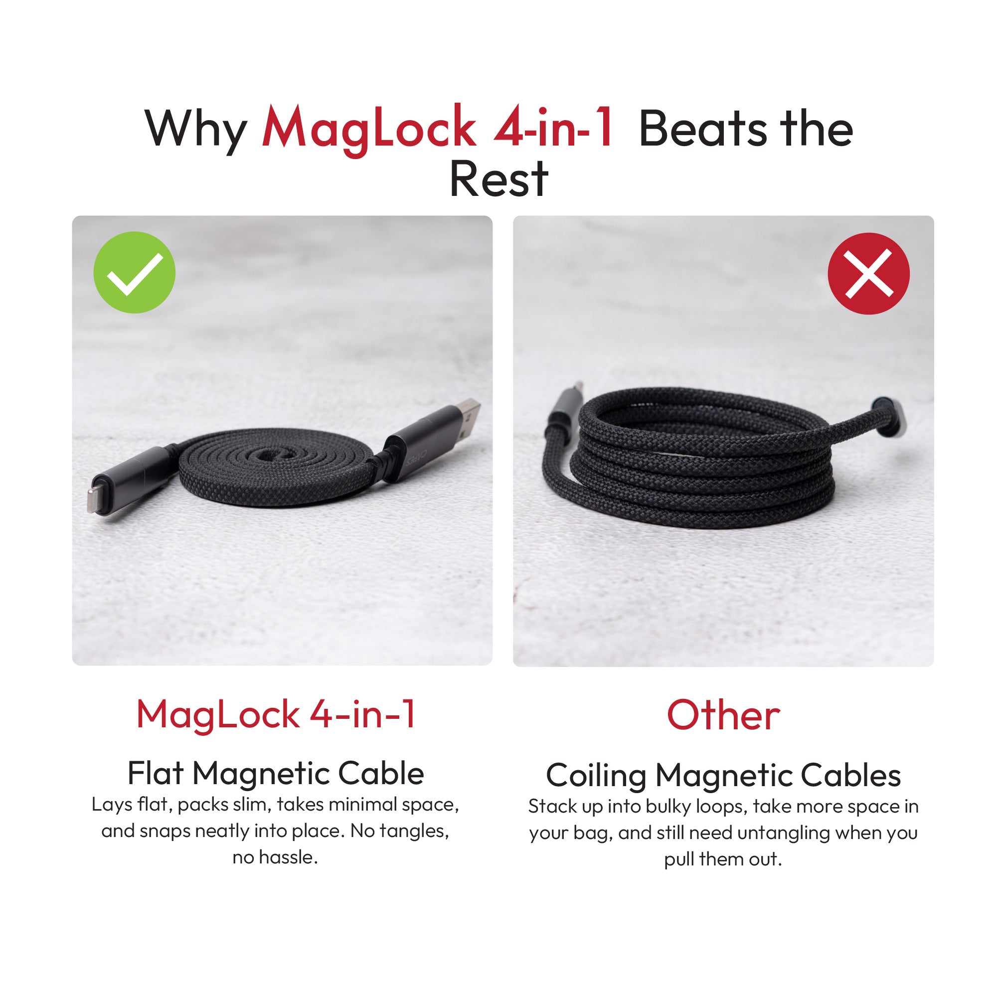 MagLock 4-in-1  Flat Magnetic 240W Fast Charging Cable