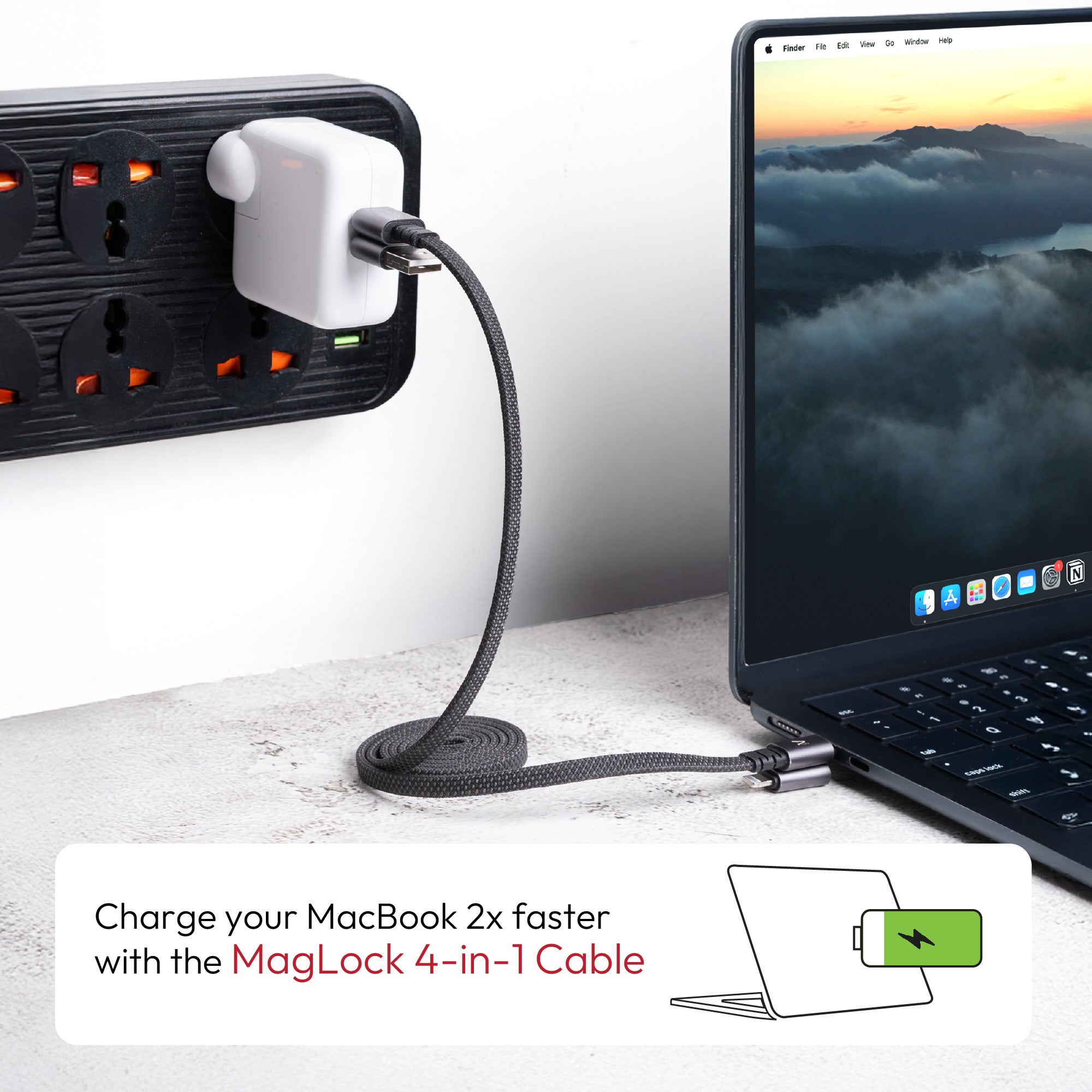 MagLock 4-in-1  Flat Magnetic 240W Fast Charging Cable