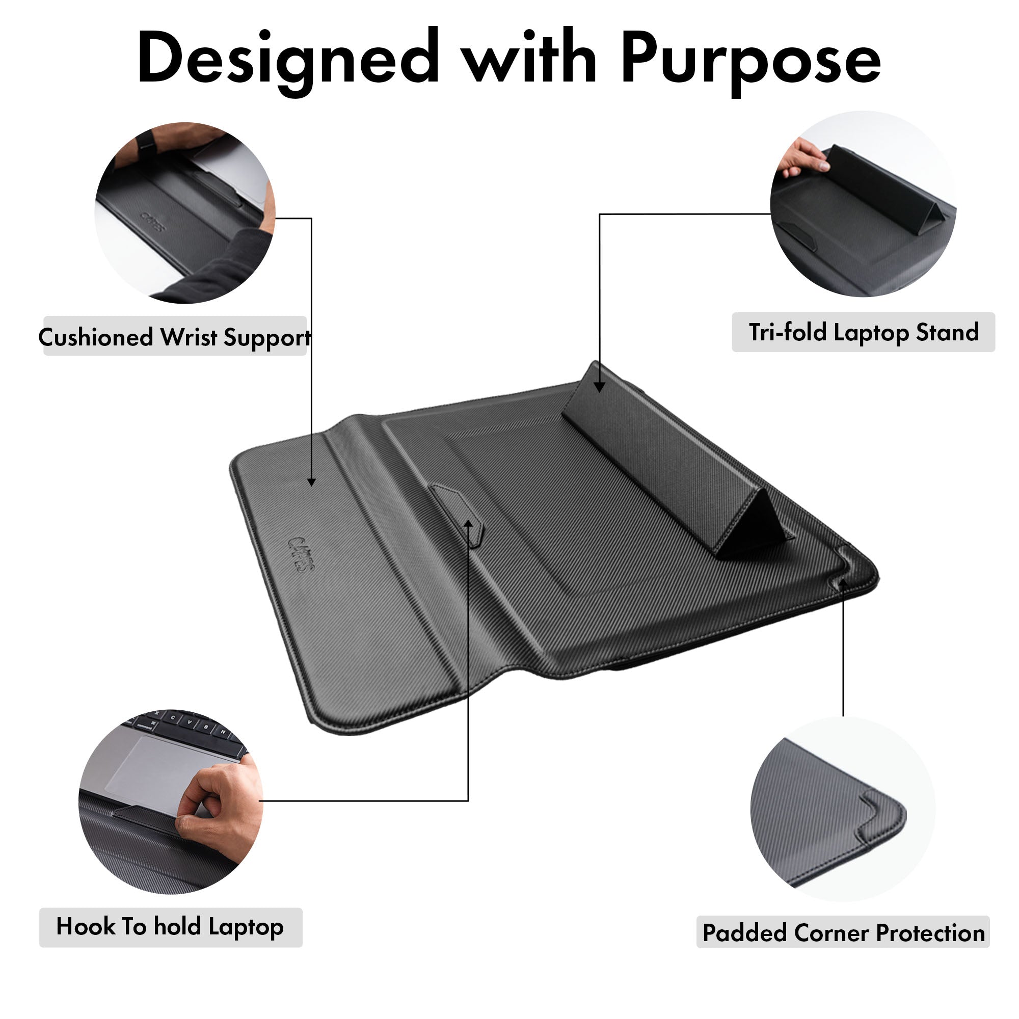Elevate Armour 13/14" Carbon Black Laptop Sleeve with Trifold Stand