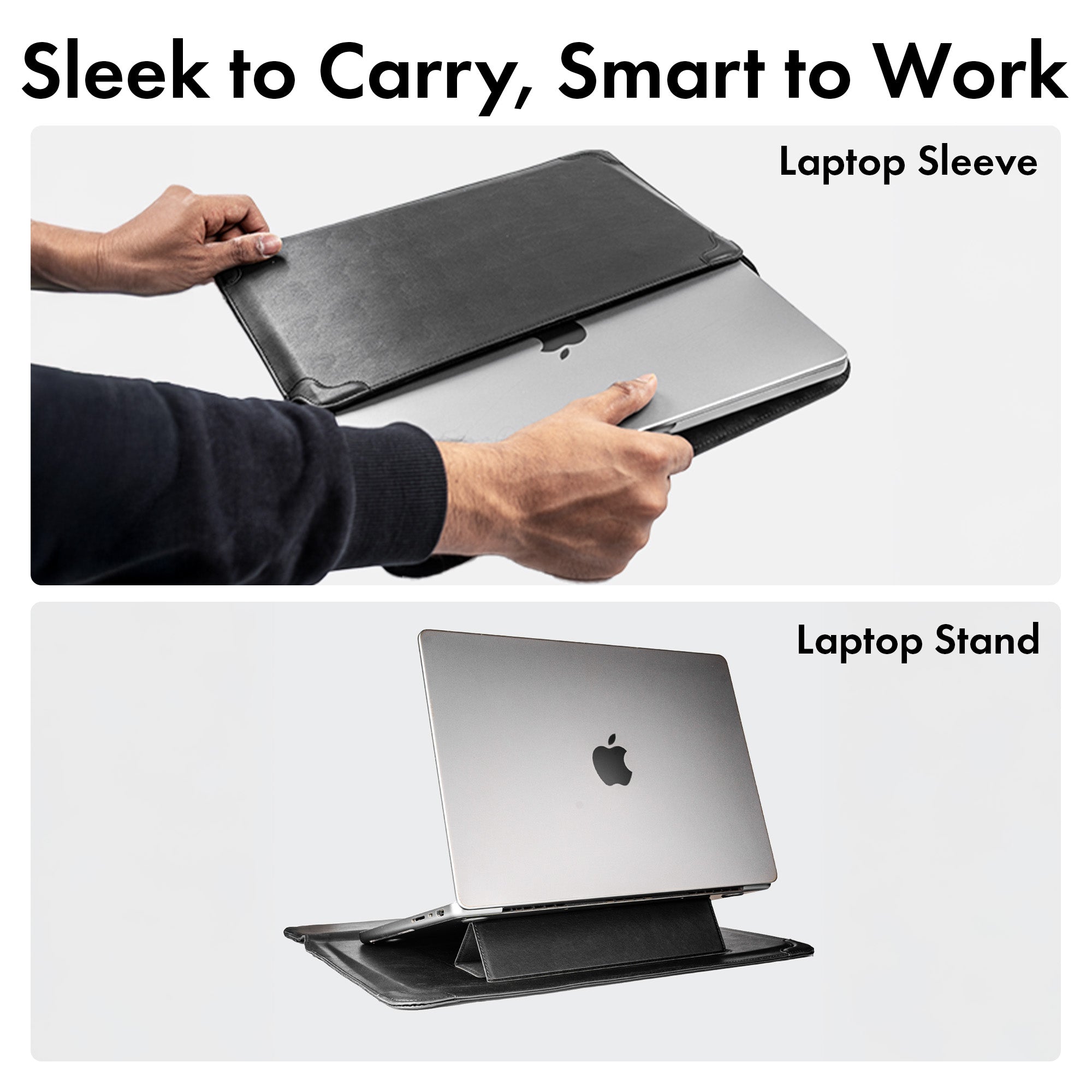 Elevate Armour 15/16" Black Leather Laptop Sleeve with Trifold Stand