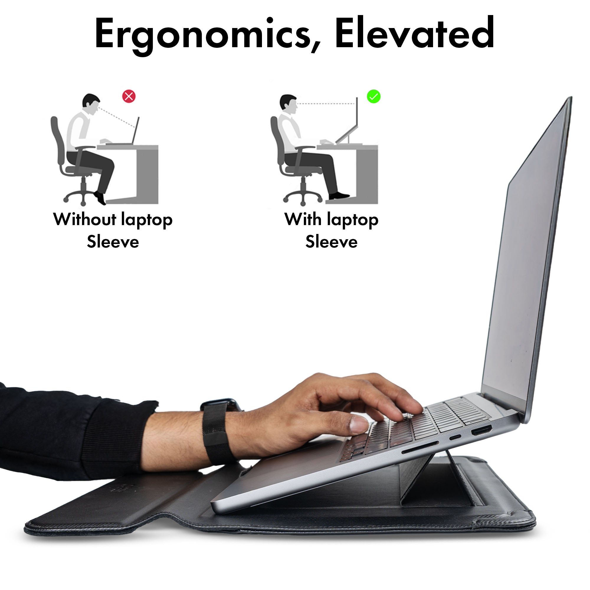 Elevate Armour 13/14" Carbon Black Laptop Sleeve with Trifold Stand