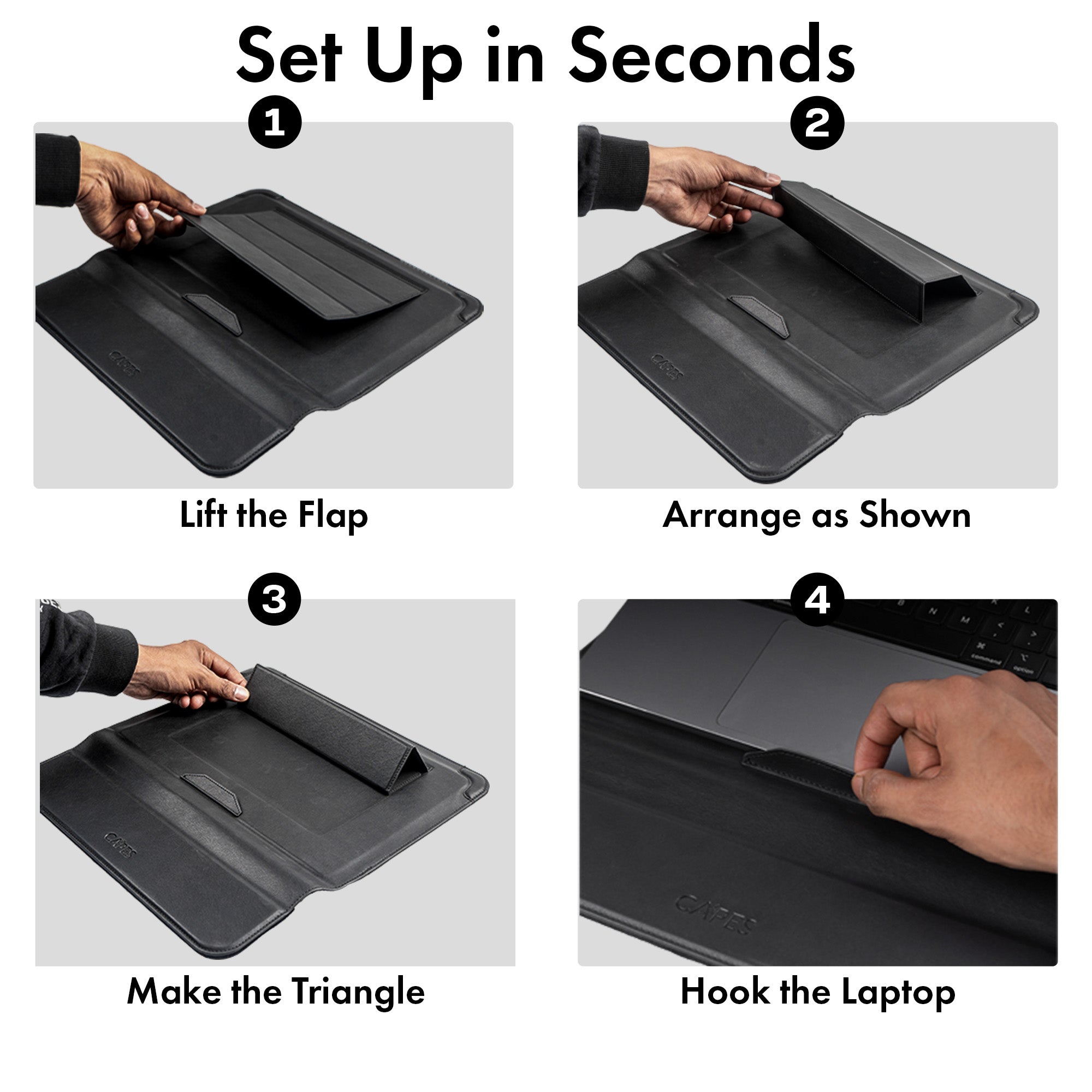 Elevate Armour 15/16" Black Leather Laptop Sleeve with Trifold Stand