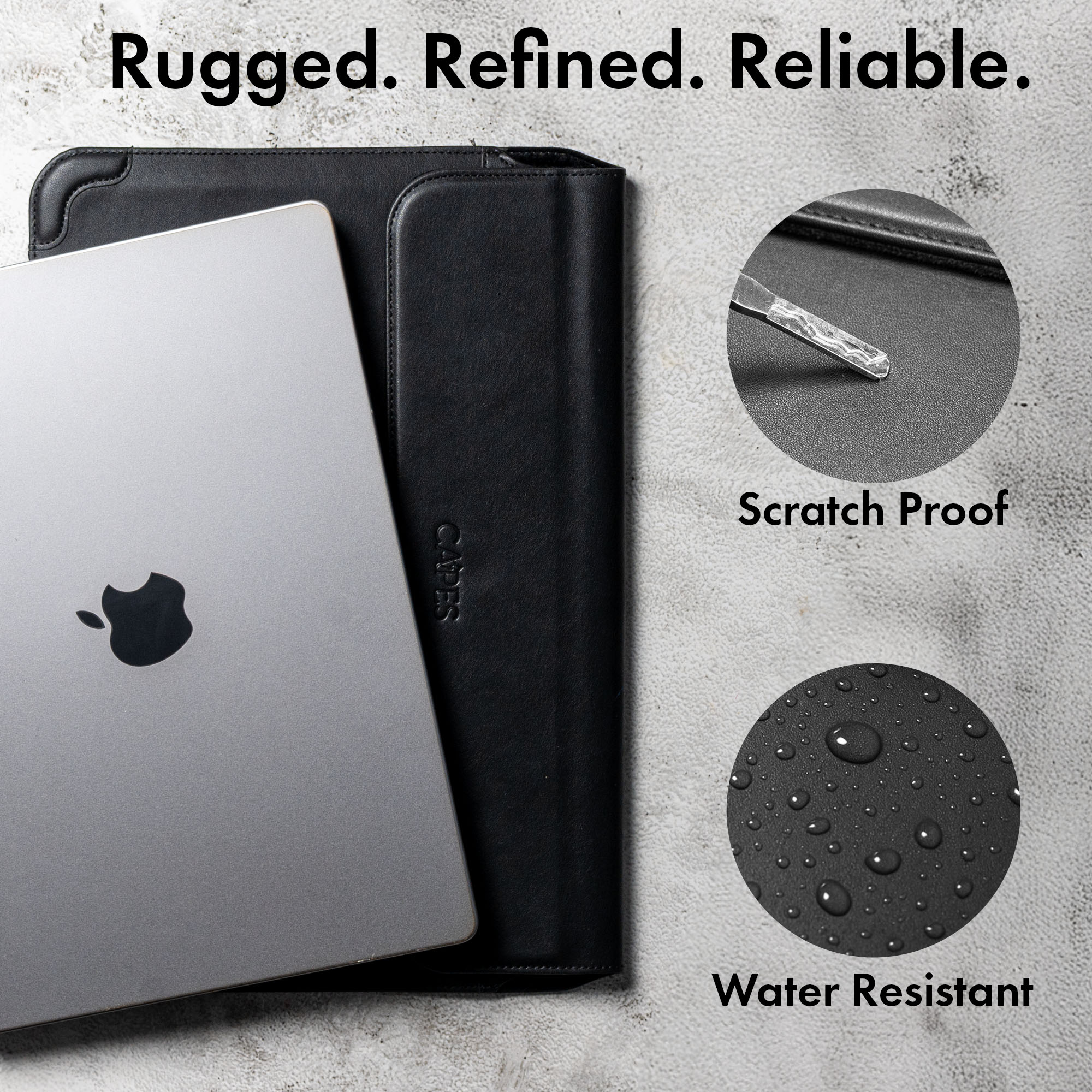 Elevate Armour 15/16" Black Leather Laptop Sleeve with Trifold Stand