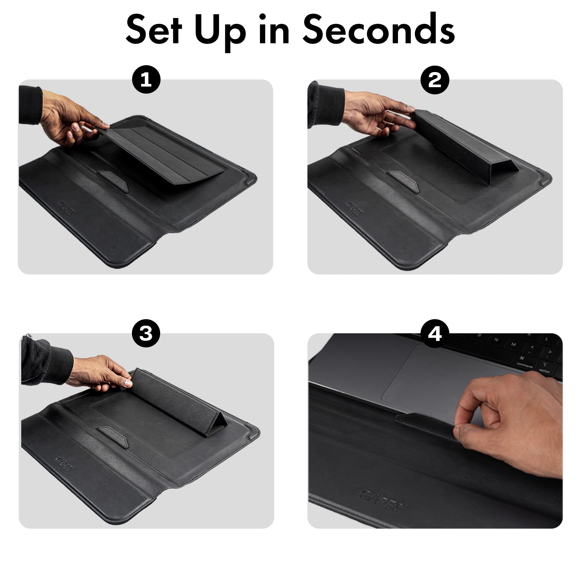 Elevate Armour 13/14" Black Leather Laptop Sleeve with Trifold Stand