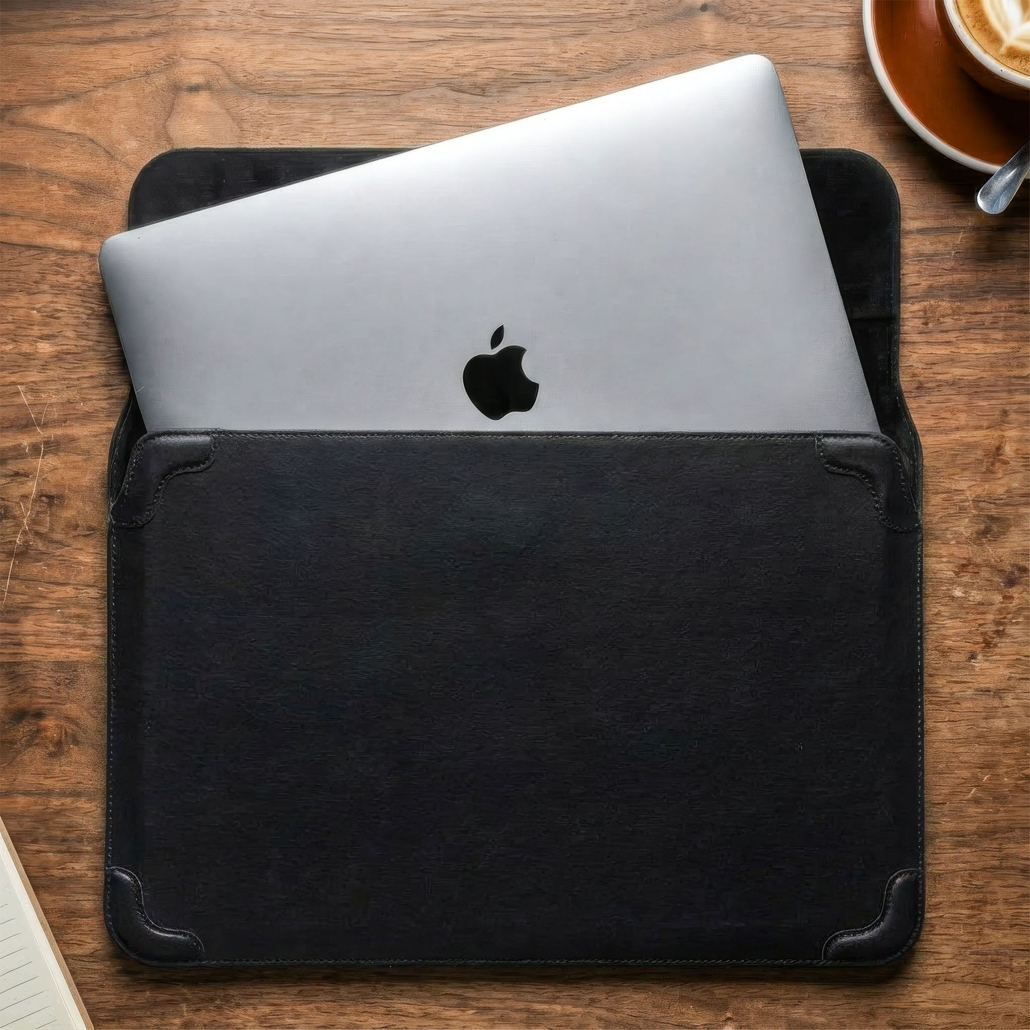 Elevate Armour 13/14" Black Leather Laptop Sleeve with Trifold Stand