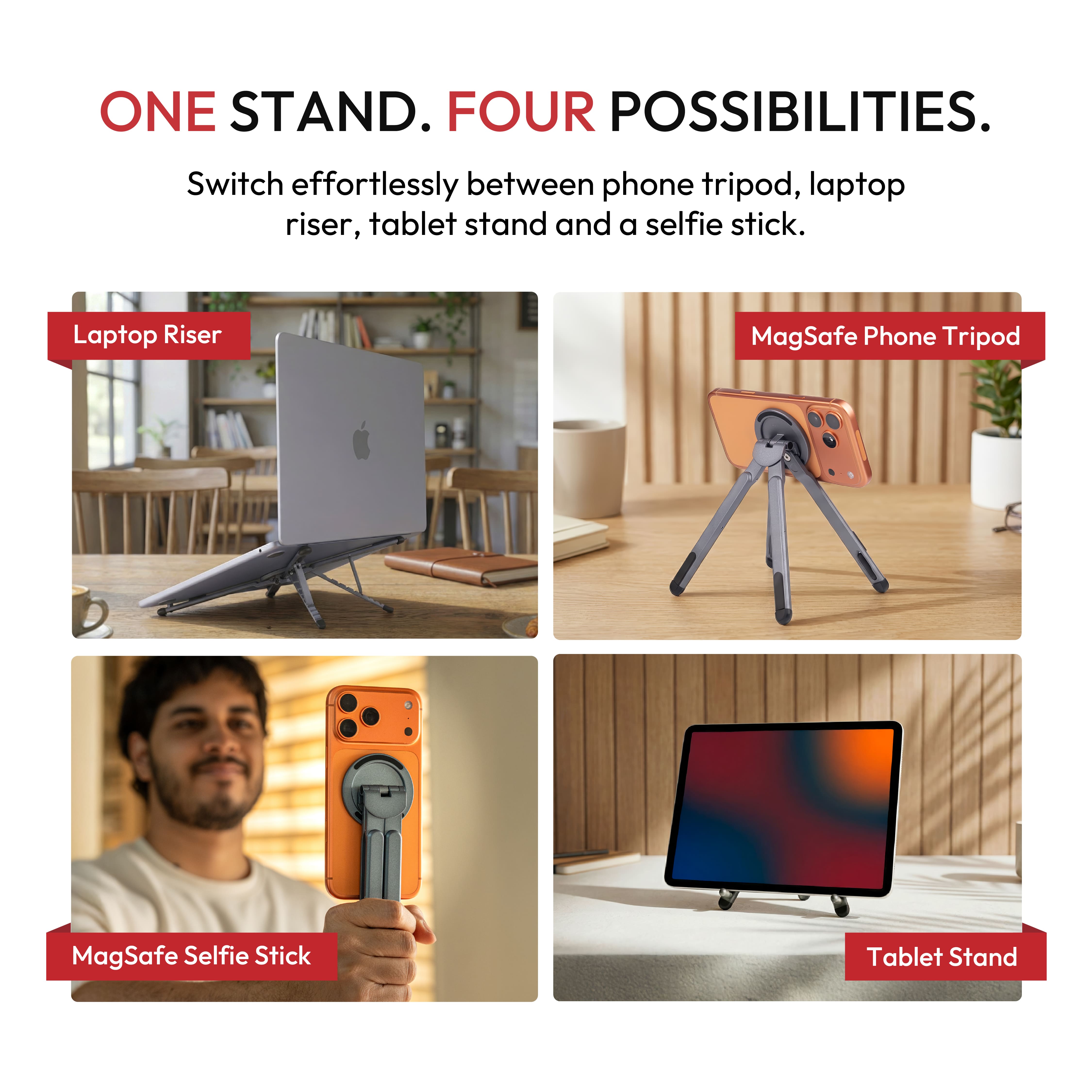 3-in-1 MagLock Stand - Laptop Riser, Phone & Tablet Stand