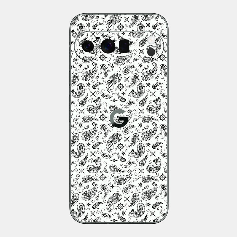White Paisley Glass Back