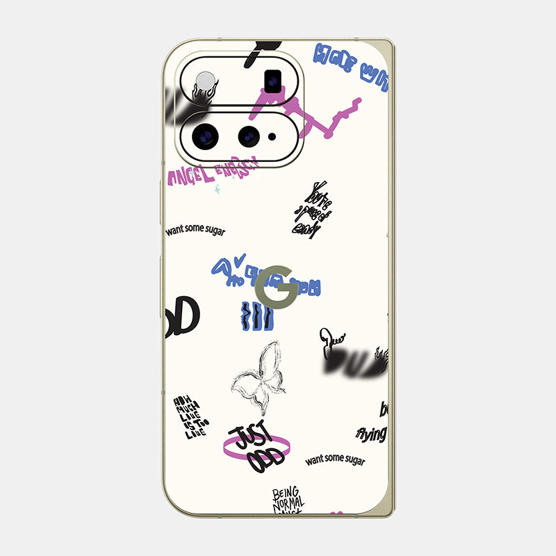 Beige Scribble Glass Back