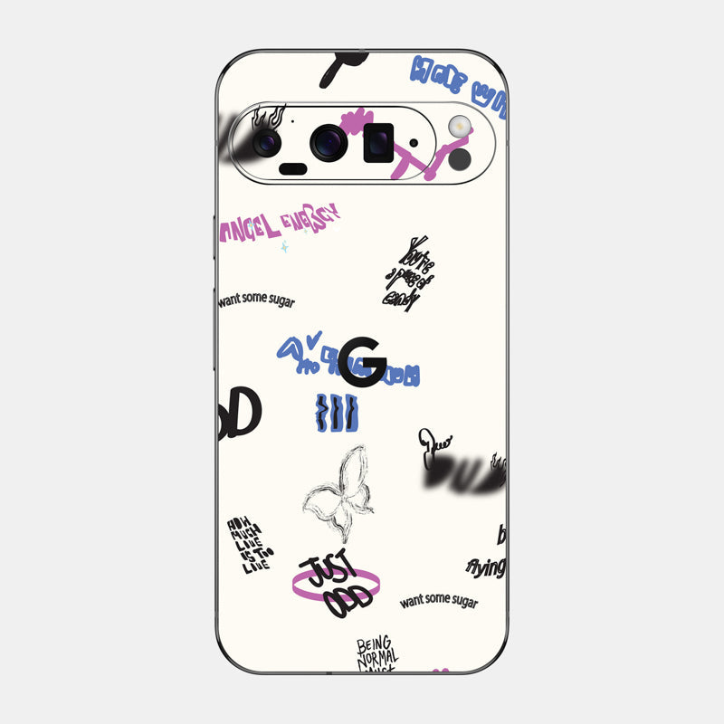 Beige Scribble Glass Back