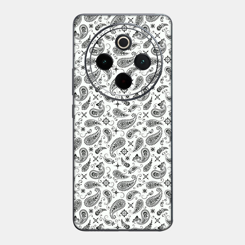 White Paisley Glass Back