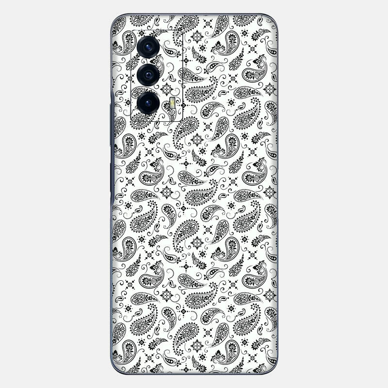 White Paisley Glass Back