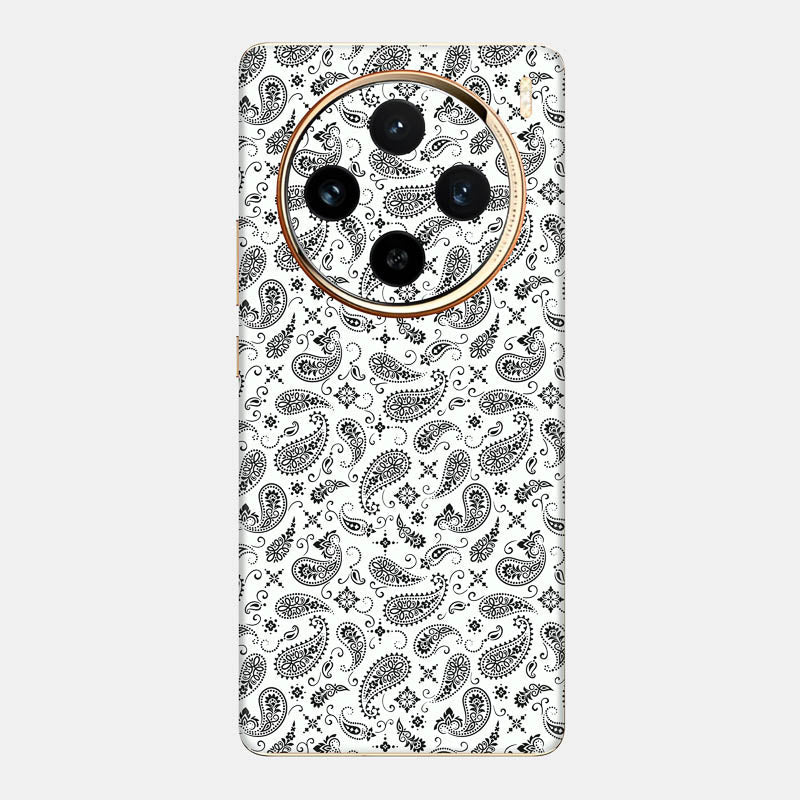 White Paisley Glass Back