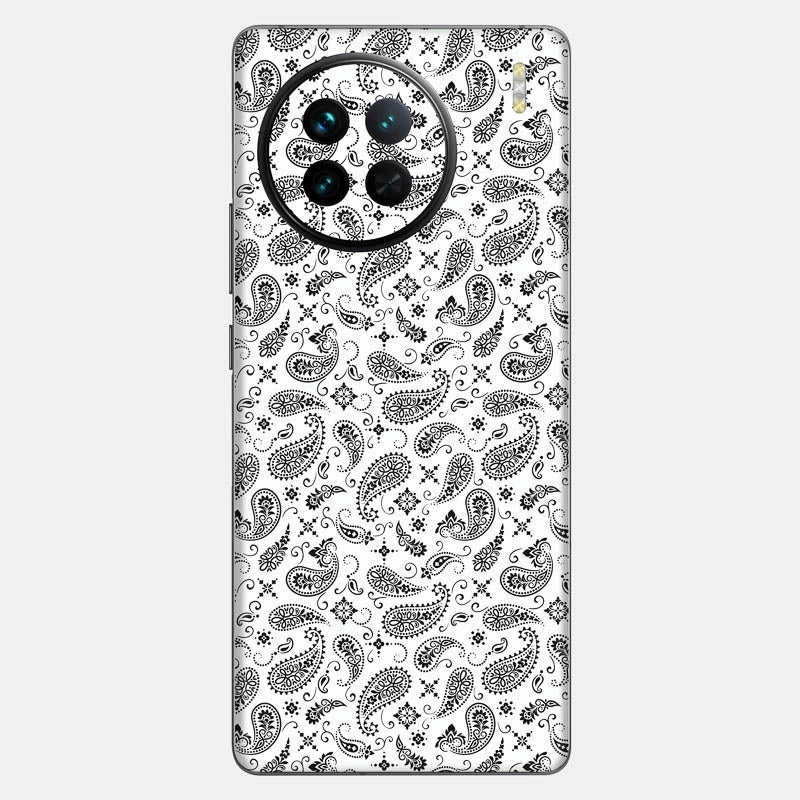 White Paisley Glass Back