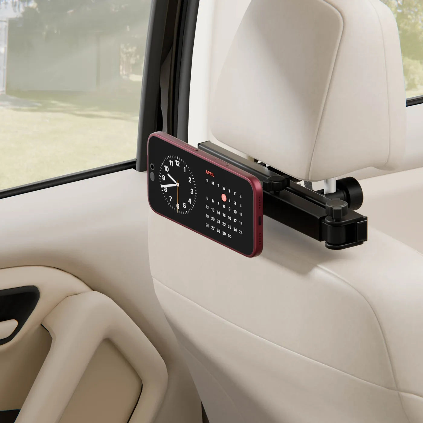 iPhone snapped onto the Back Seat Mount by MagSafe