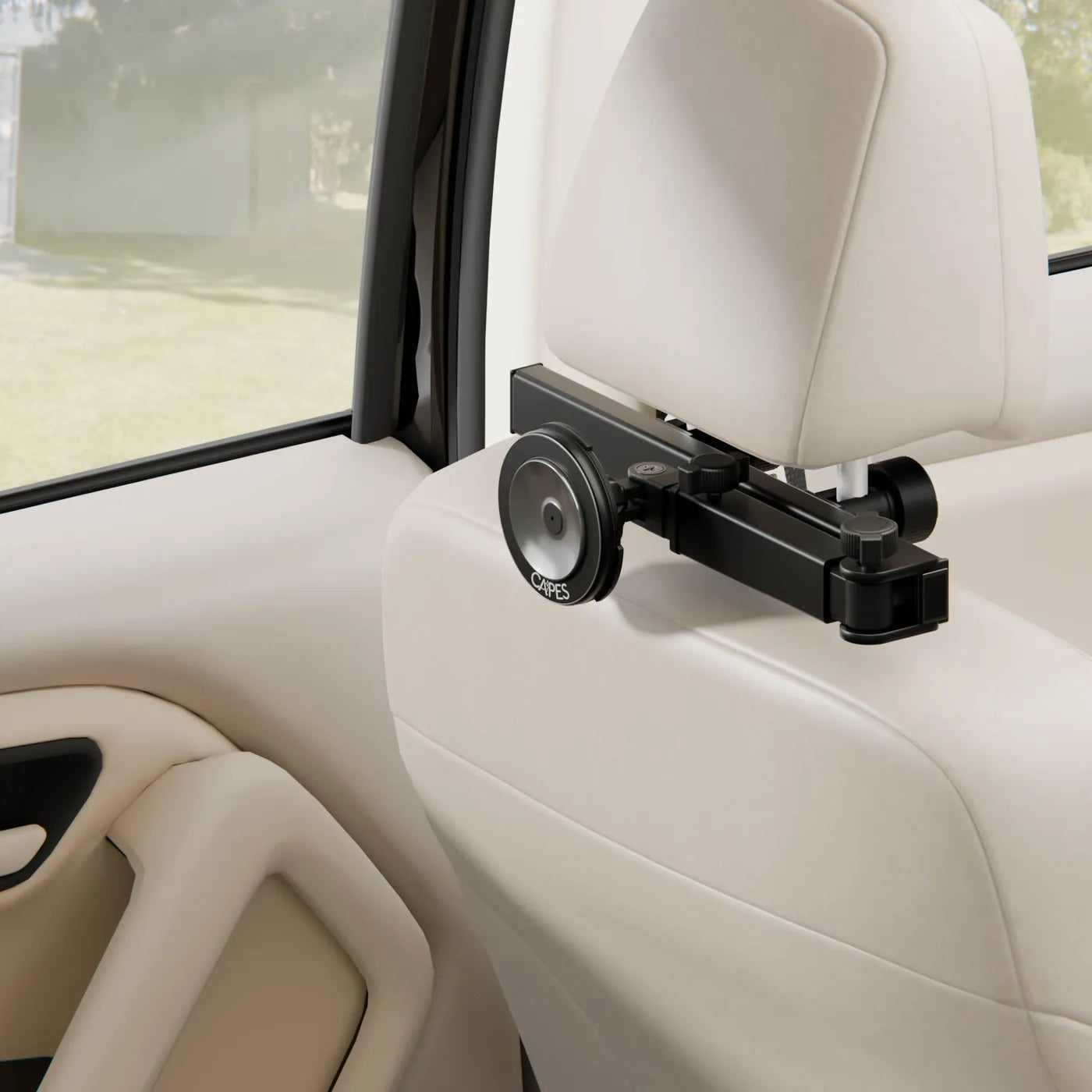 Back Seat Mount clamped to the headrest posts